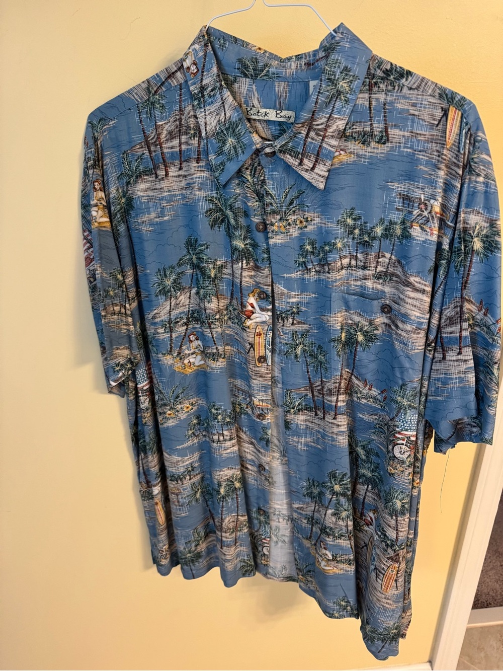 Blue Tropical Print Hawaiian Shirt - Retro Relaxed Fit Casual XXL